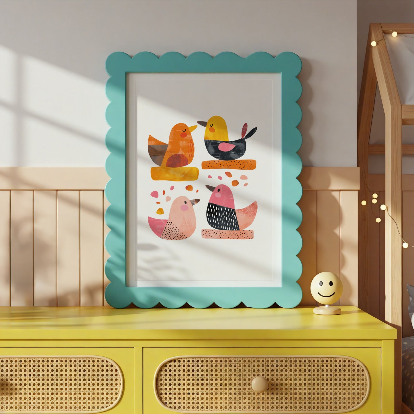 Colorful Birds in Blue Framed Wall Art product