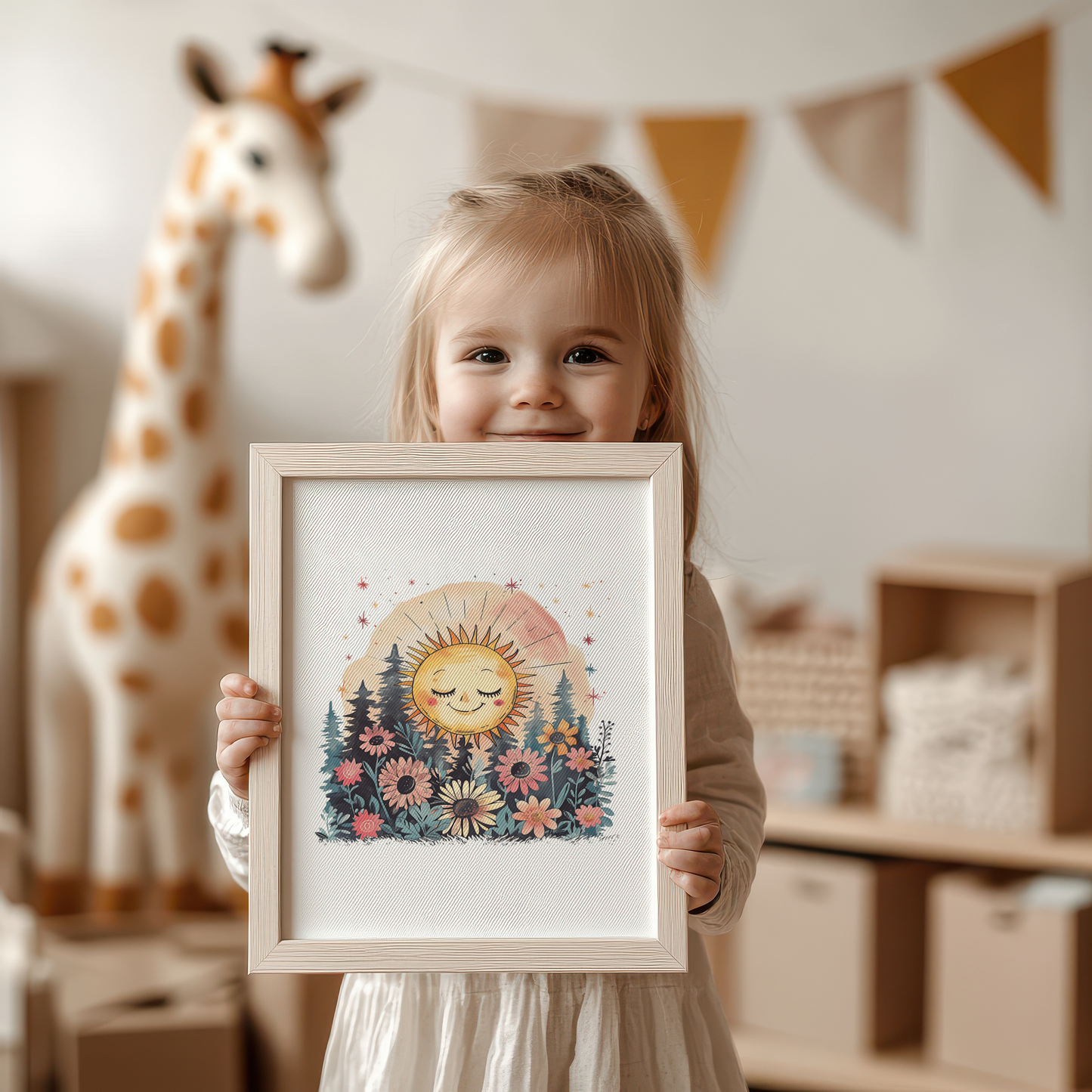 Whimsical Sun and Flowers Art Print for Nursery product