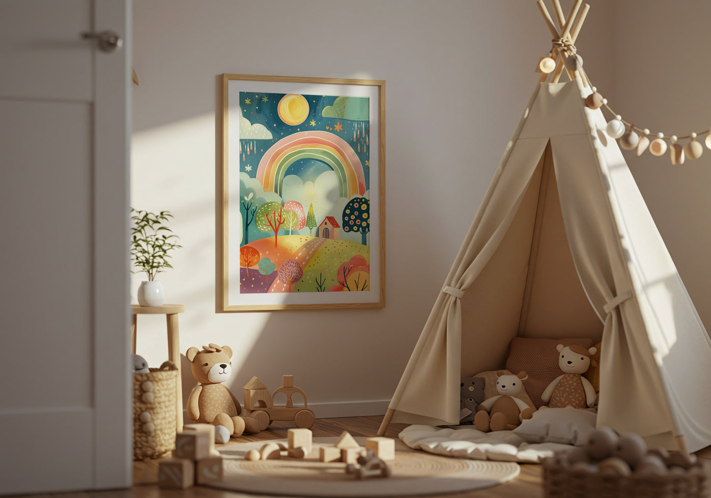 Charming Rainbow Forest Art Print for Nursery product