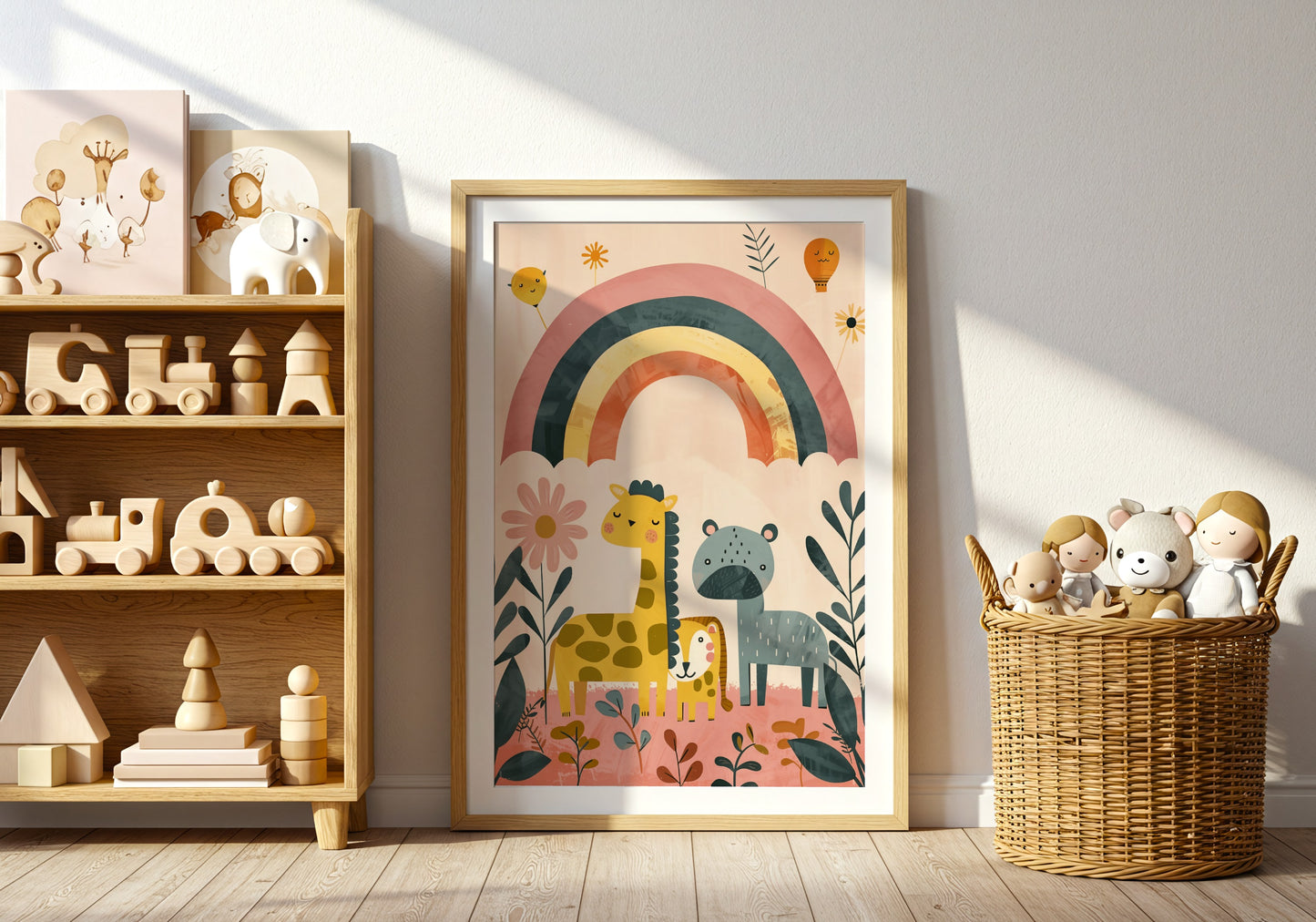 Colorful Rainbow and Animals Framed Art product