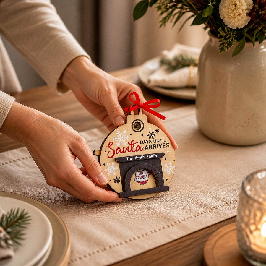 Santa in Fireplace Christmas Countdown Ornament