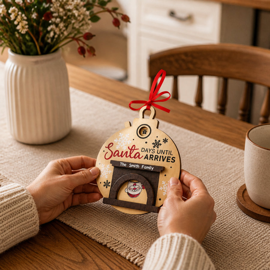 Santa in Fireplace Christmas Countdown Ornament