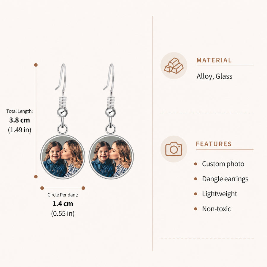 Personalized Photo Round Glass Drop Earrings