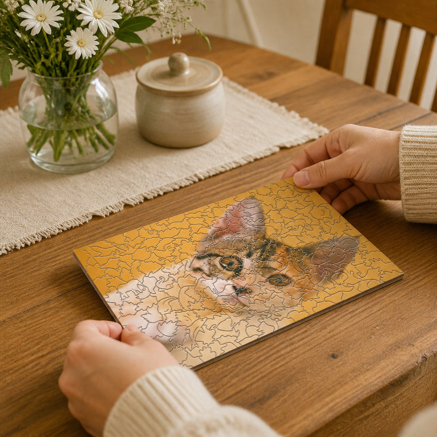 Personalized Photo Wood Jigsaw Puzzle with Animal-Shaped Pieces