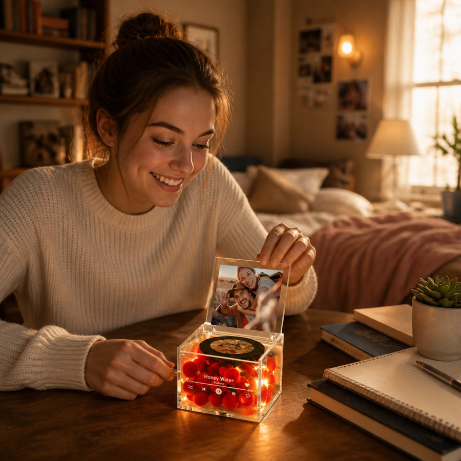 Custom Photo Mini Record Player Music Box with Light