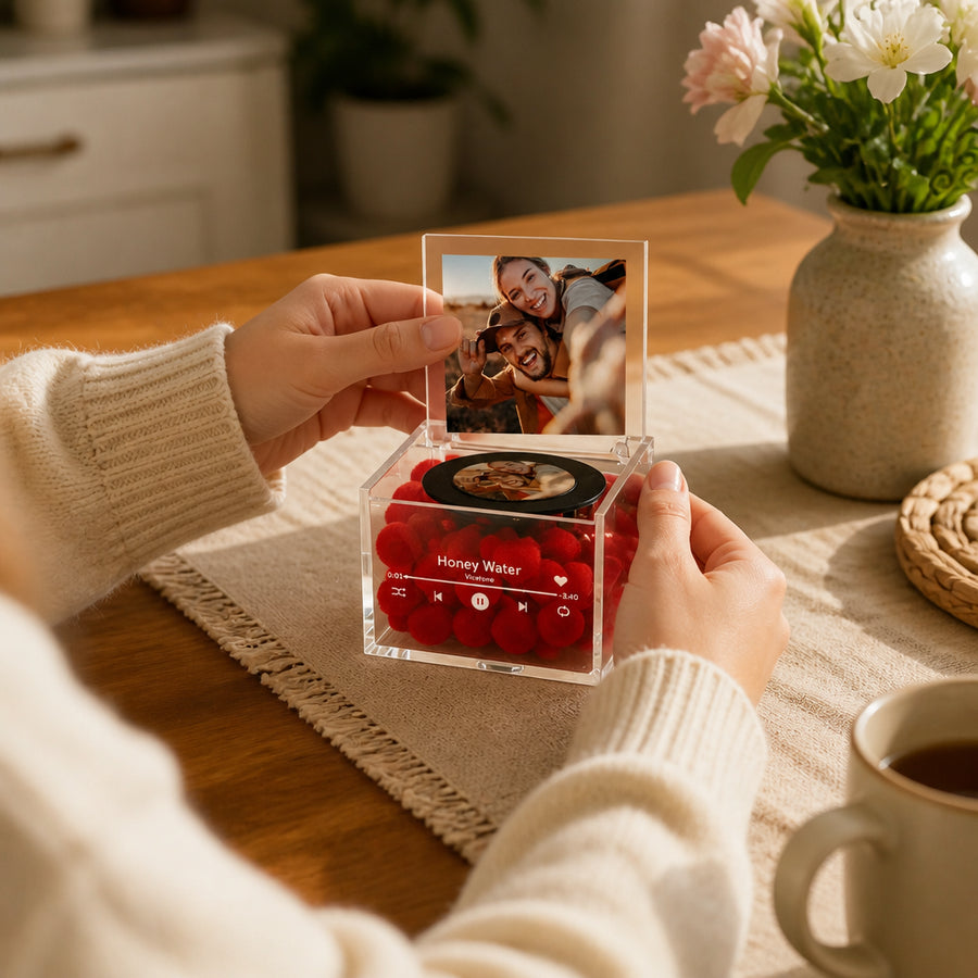 Custom Photo Mini Record Player Music Box with Light