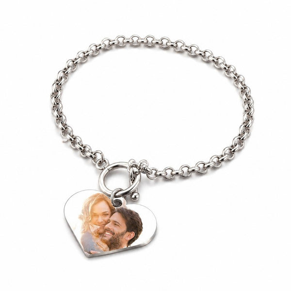 Custom Photo and QR Code Heart Charm Bracelet