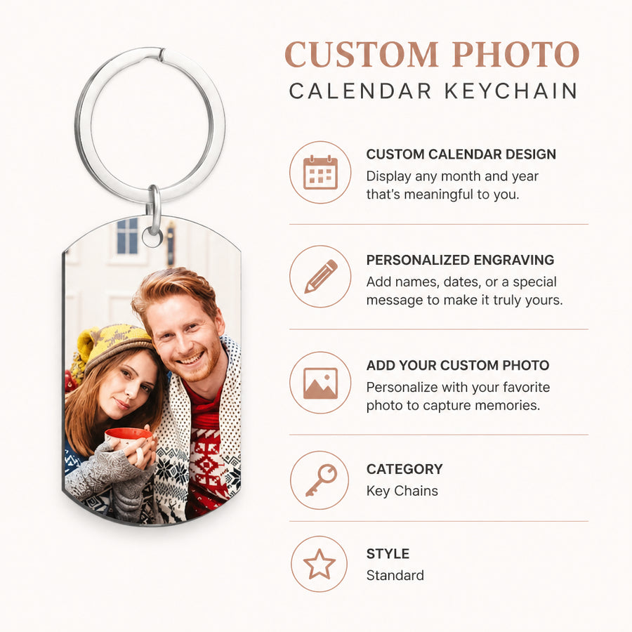 Custom Photo and Calendar Engraved Keychain