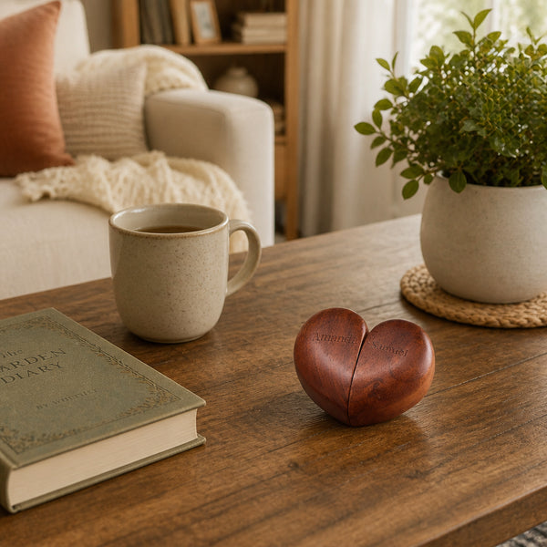 Wooden Heart Shaped Double Ring Box