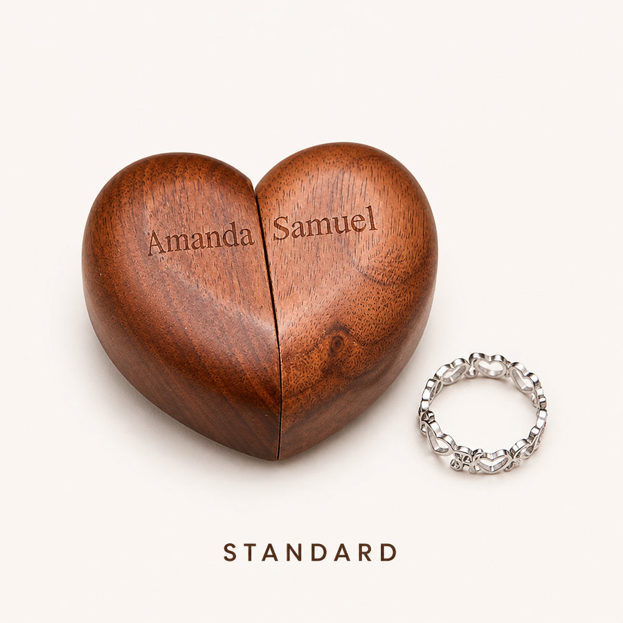 Wooden Heart Shaped Double Ring Box