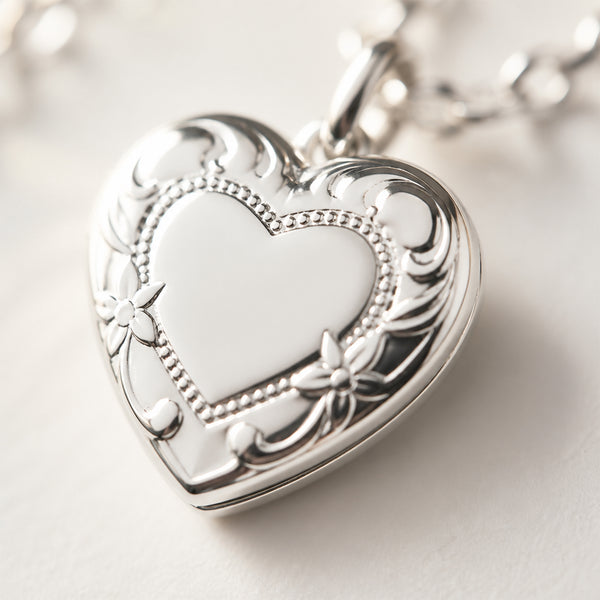 Embossed Heart Photo Locket Necklace
