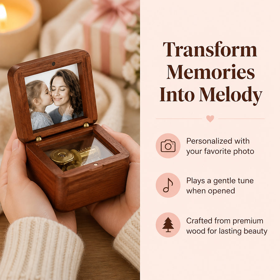 Custom Vintage Wooden Photo Music Box