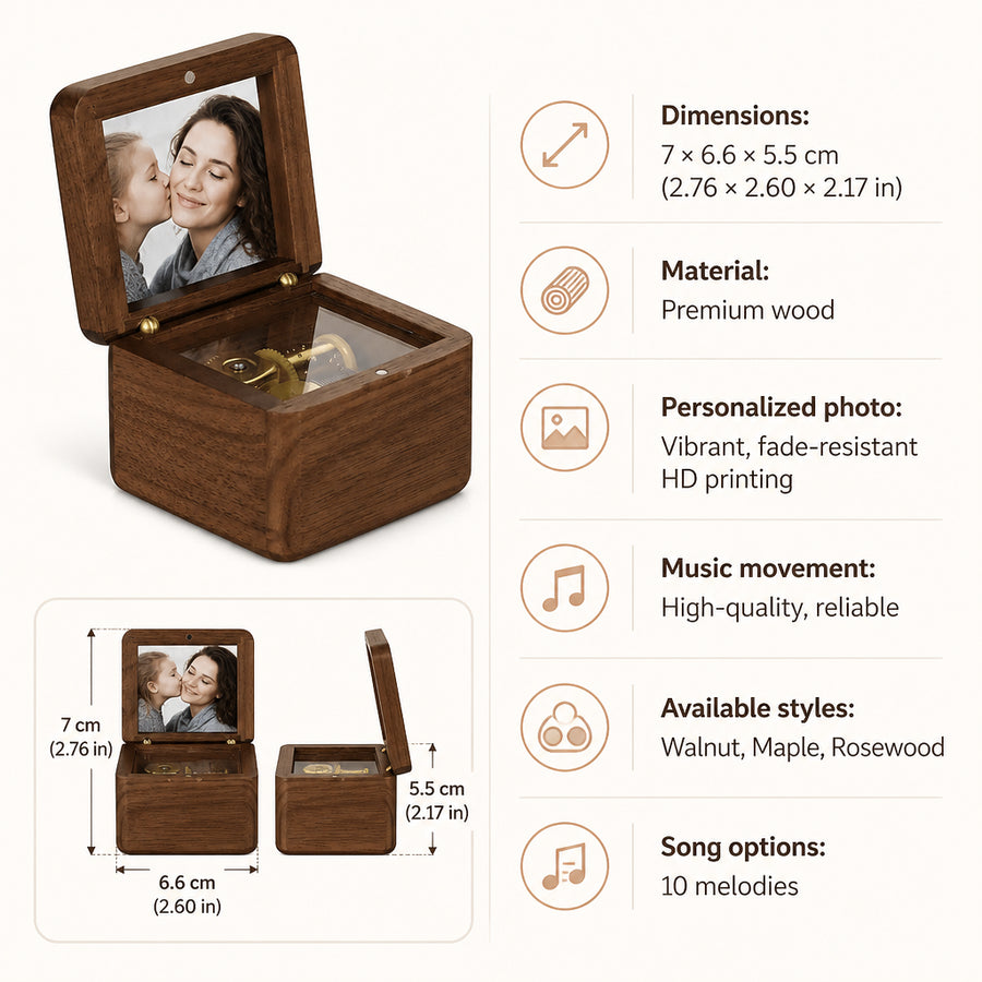 Custom Vintage Wooden Photo Music Box