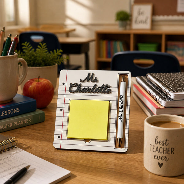 Personalized Wooden Sticky Note Holder with Pen