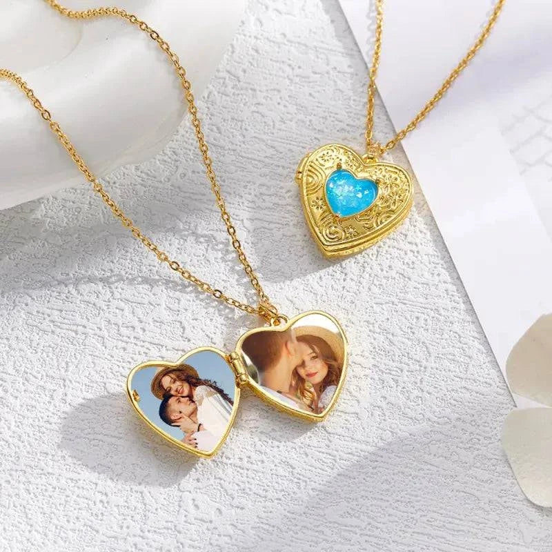 MadeMine personalized heart locket necklace with custom photo, ideal as Mother's Day jewelry gift, featuring a silver pendant.