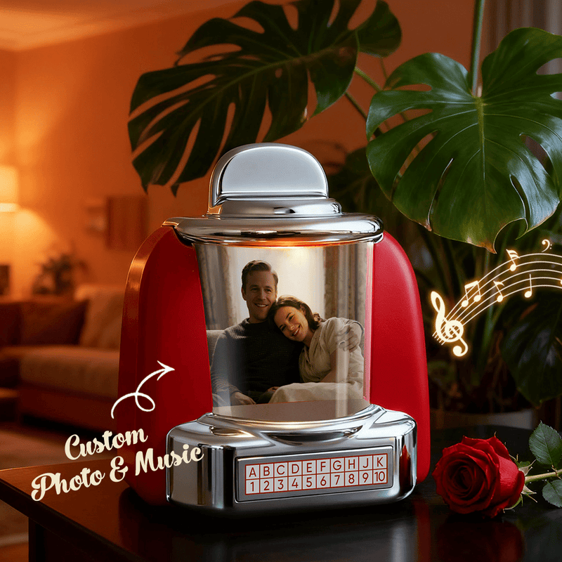 MadeMine custom retro jukebox speaker music box with personalized photo, vintage design, and decorative music player.