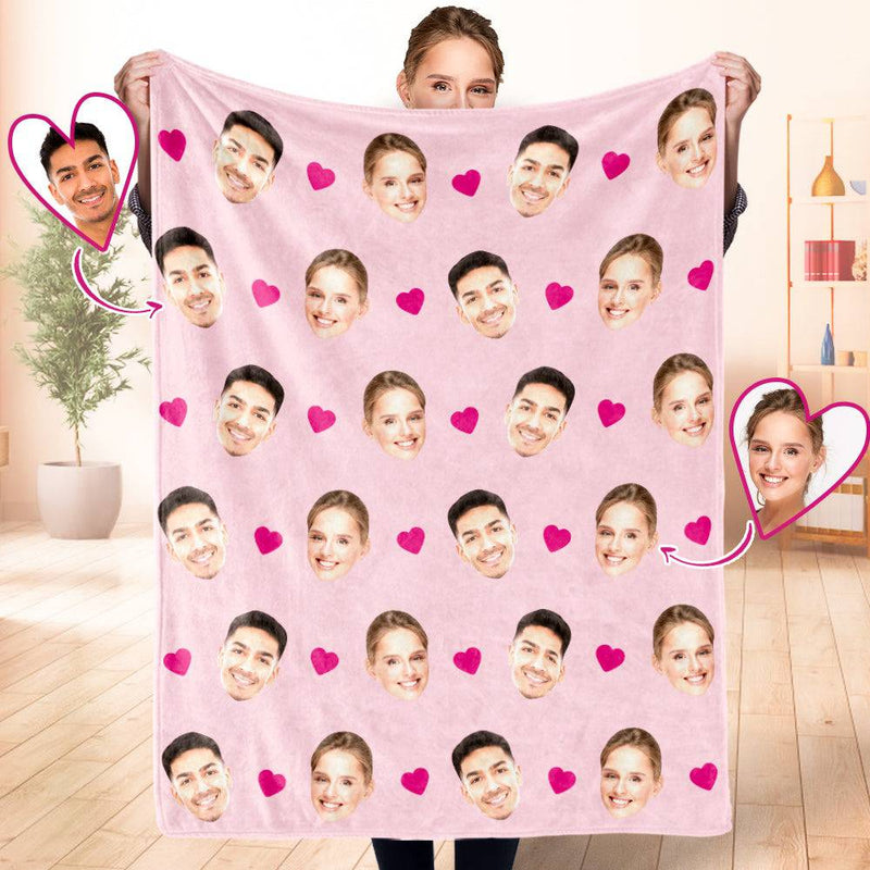 Custom face and heart blanket by MadeMine featuring a personalized photo print on a cozy throw blanket.