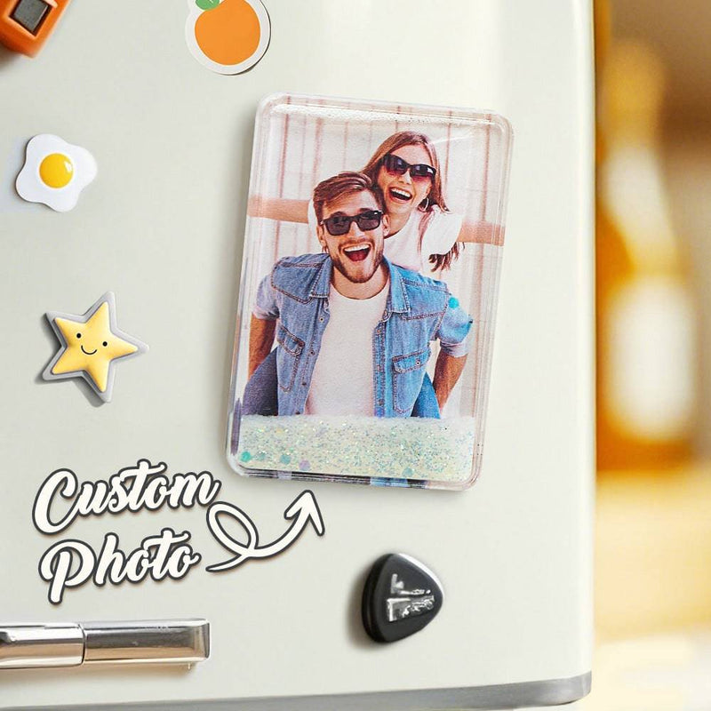 Custom Quicksand Photo Fridge Magnet by MadeMine featuring personalized liquid sand design on a magnet for refrigerator decor.