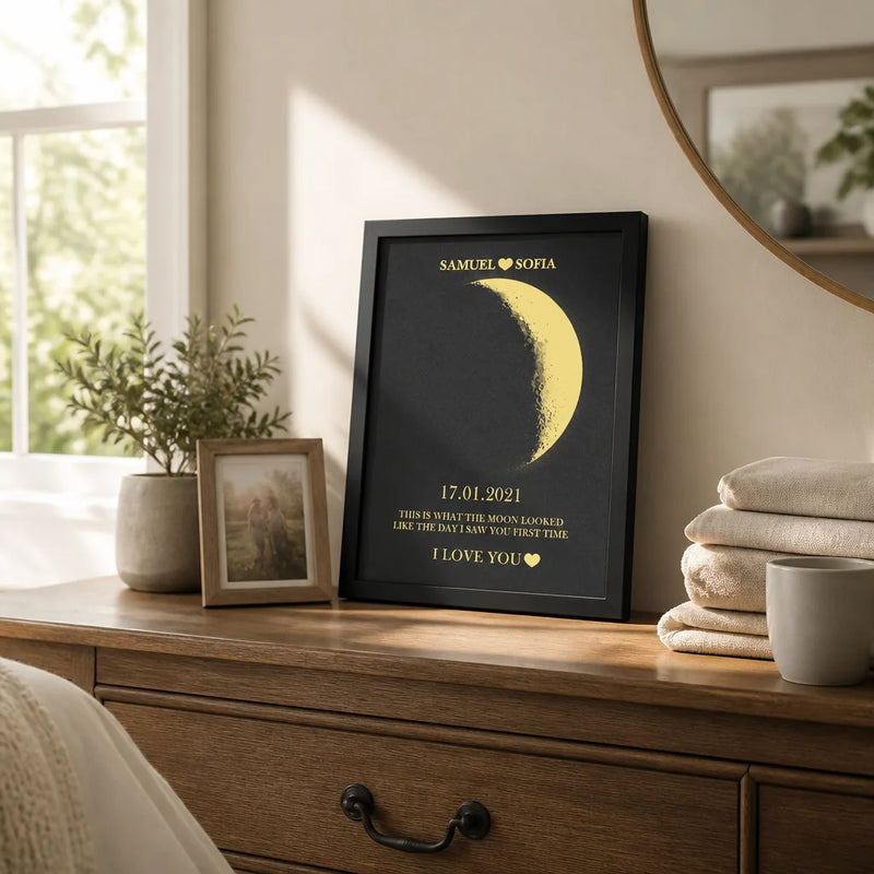 Moon Phase Framed Wall Art · Bedroom Dresser Morning Lifestyle Scene
