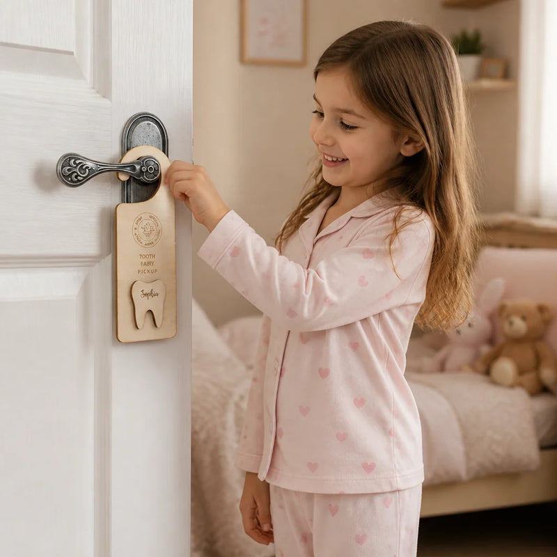 Personalized Wooden Tooth Fairy Door Hanger · Child Hanging Tooth Fairy Door Hanger
