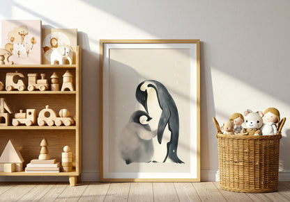 Adorable Penguin Family in Minimalist Art product type