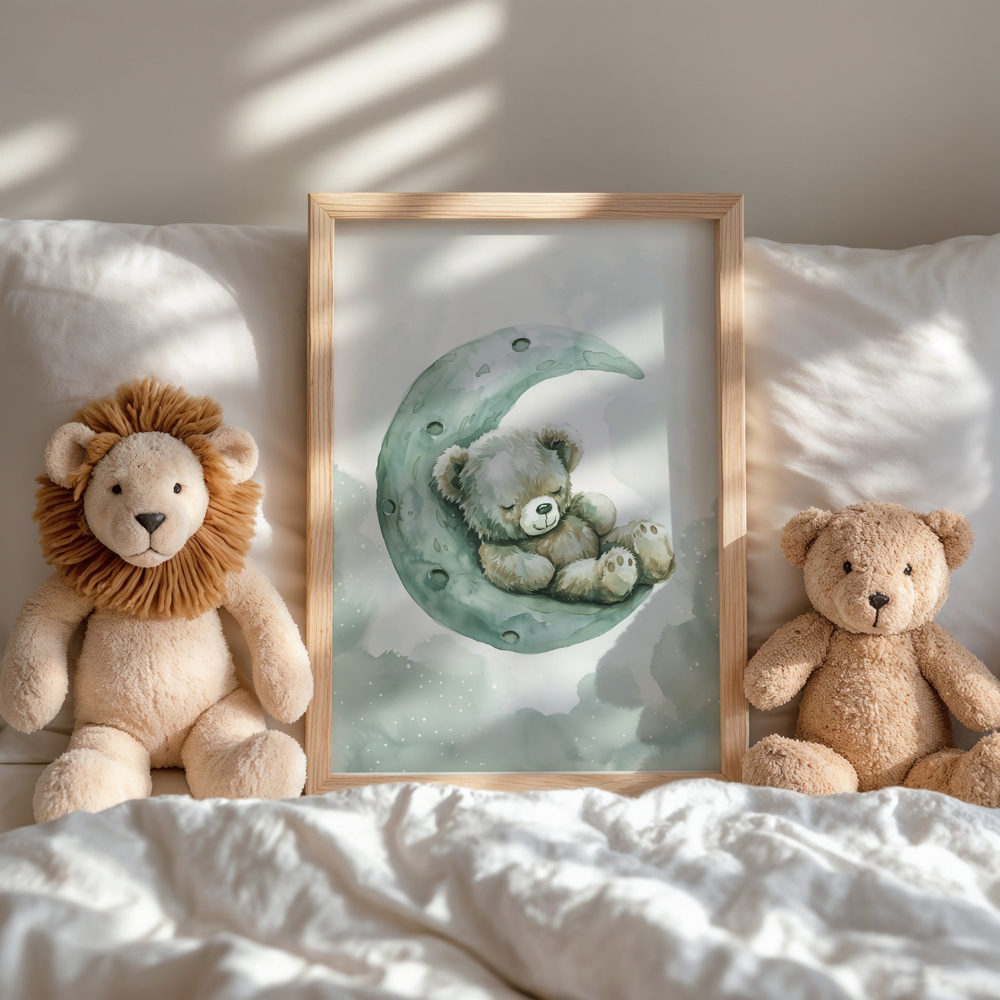 Cute Teddy Bears and Moon Wall Art product