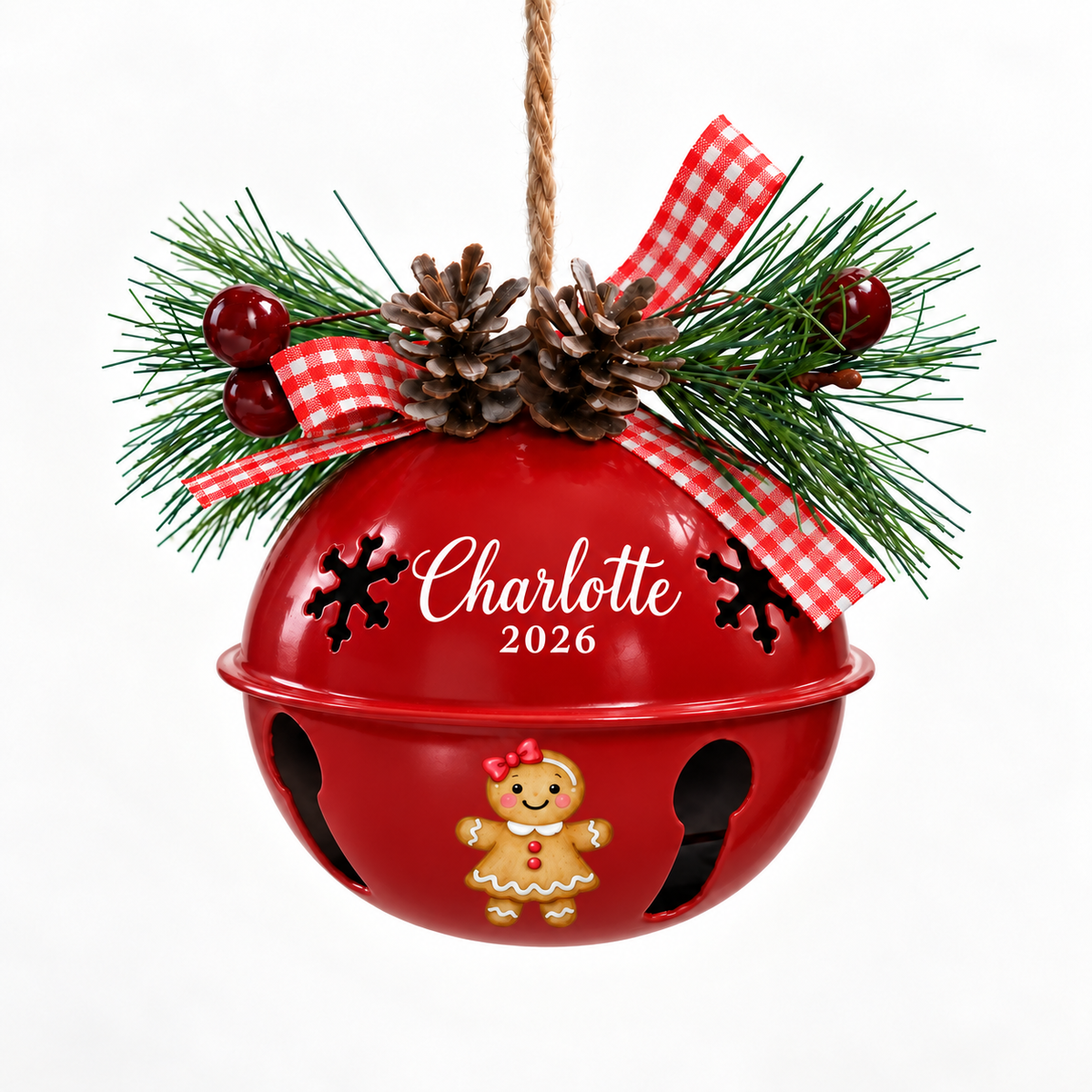 Personalized Gingerbread Girl Bell Ornament with Name & Year