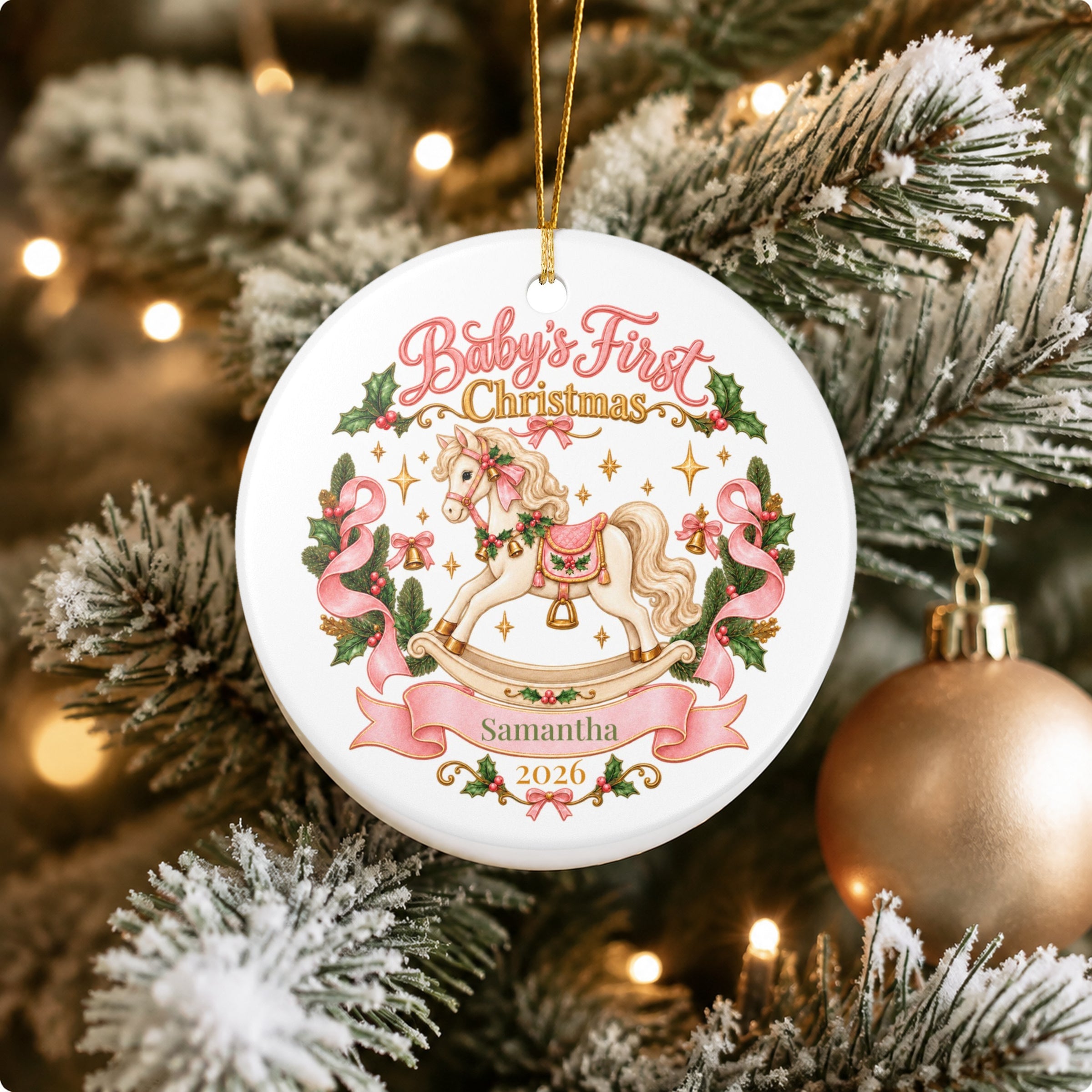 Personalized Baby's First Christmas Ornament - Rocking Horse