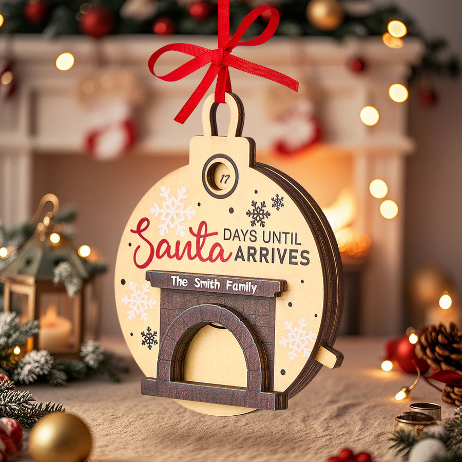 Santa in Fireplace Christmas Countdown Ornament