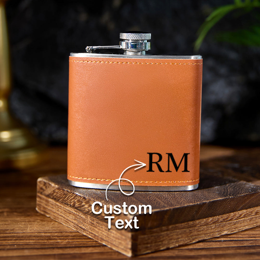 Personalized Leather Wrapped Whiskey Flask - 6oz Custom Engraved Gift