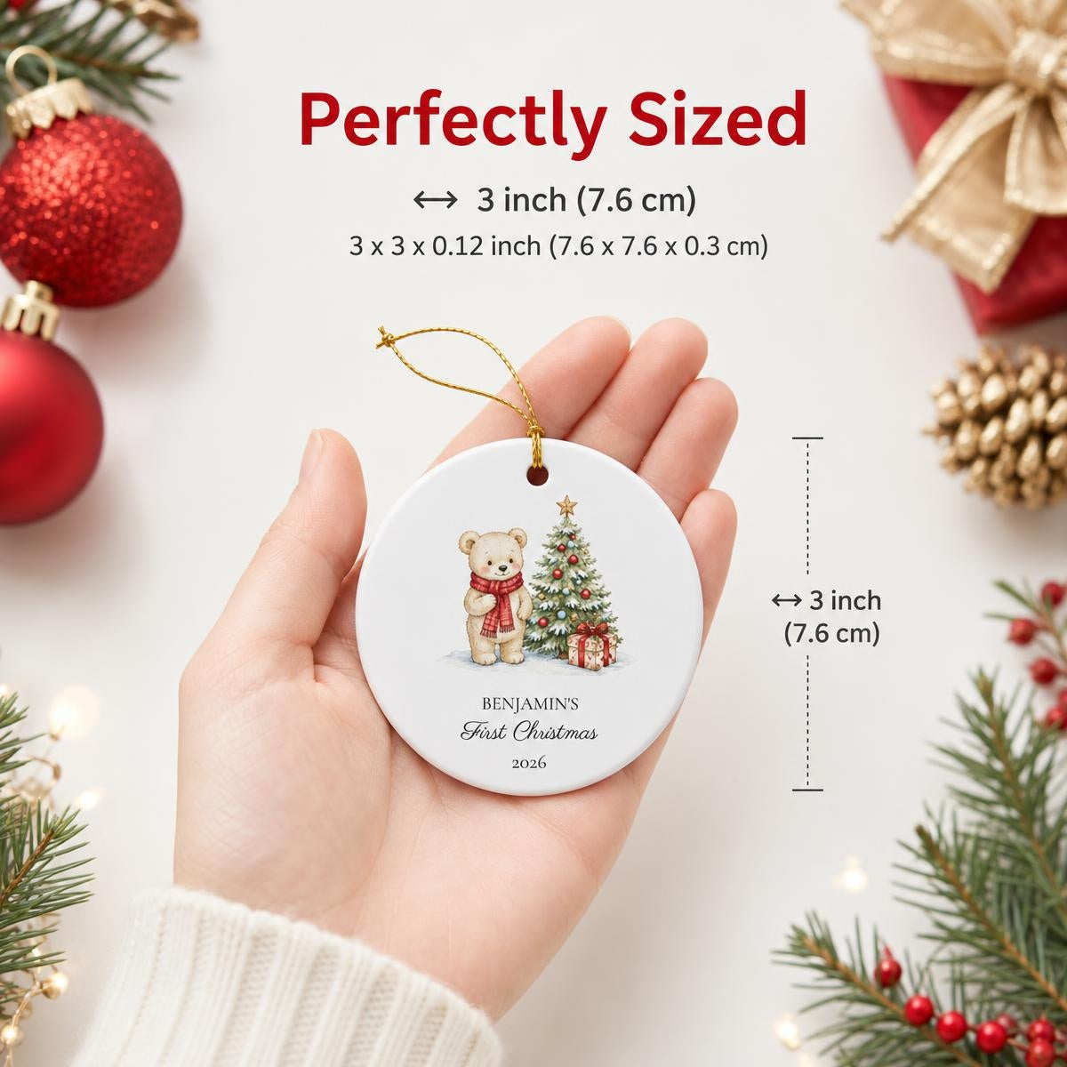 Personalized Baby's First Christmas Ornament - Teddy Bear & Tree