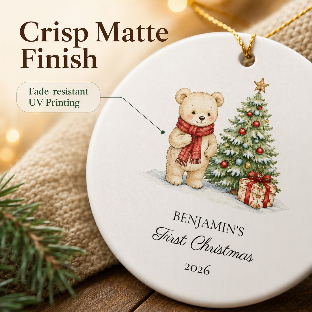 Personalized Baby's First Christmas Ornament - Teddy Bear & Tree