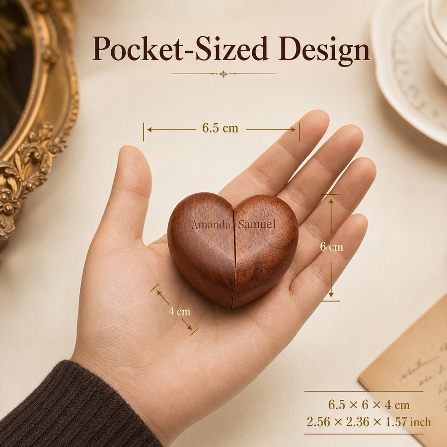 Wooden Heart Shaped Double Ring Box
