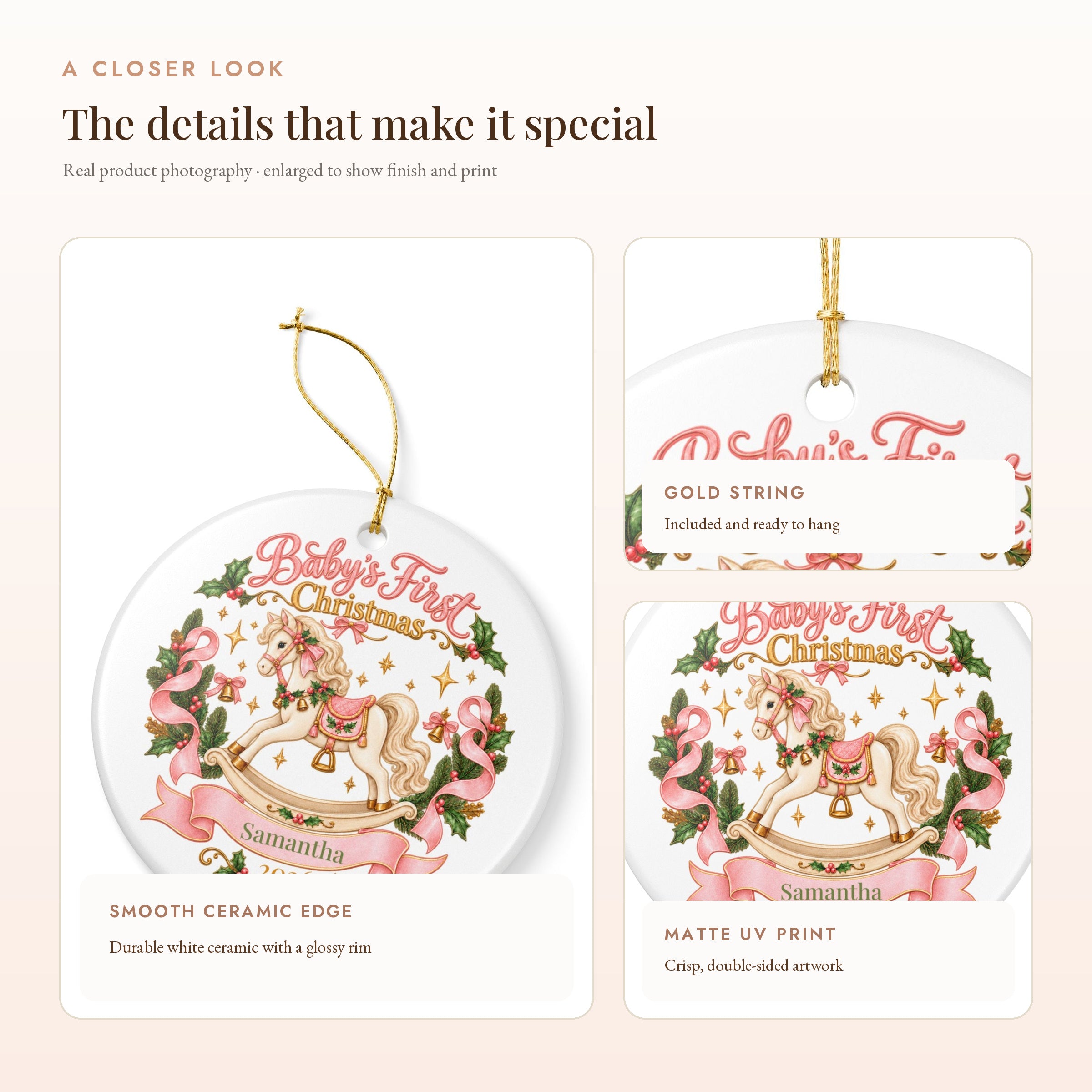 Personalized Baby's First Christmas Ornament - Rocking Horse