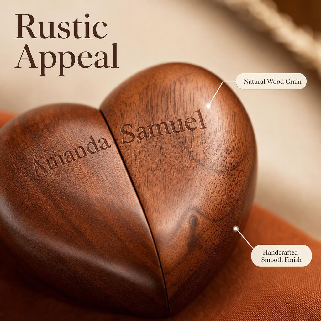 Wooden Heart Shaped Double Ring Box