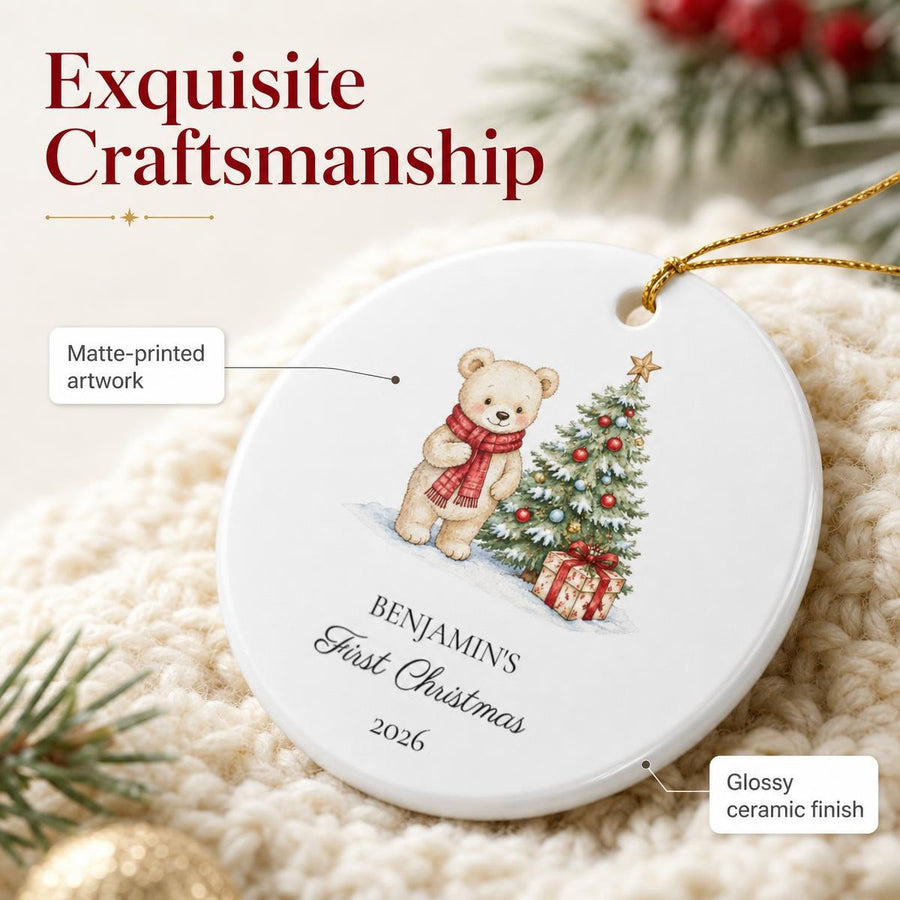 Personalized Baby's First Christmas Ornament - Teddy Bear & Tree
