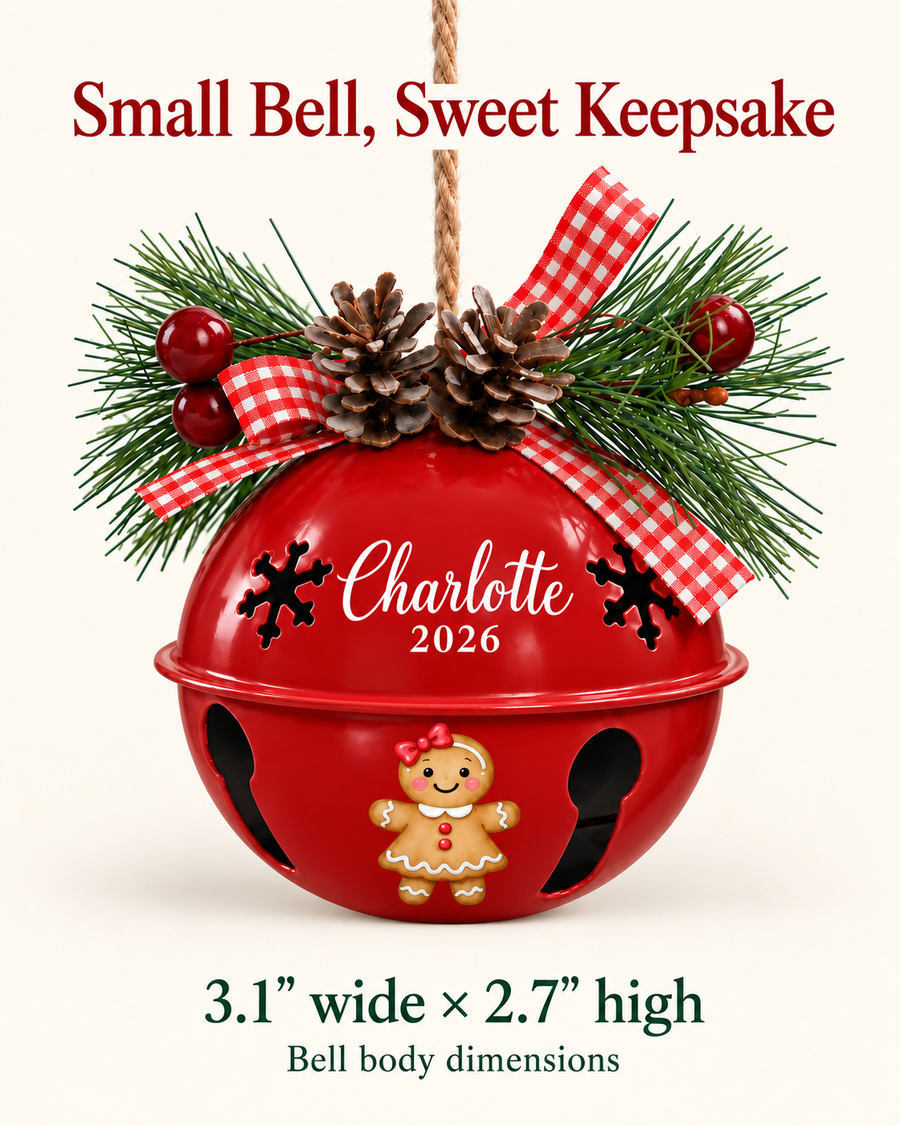 Personalized Gingerbread Girl Bell Ornament with Name & Year