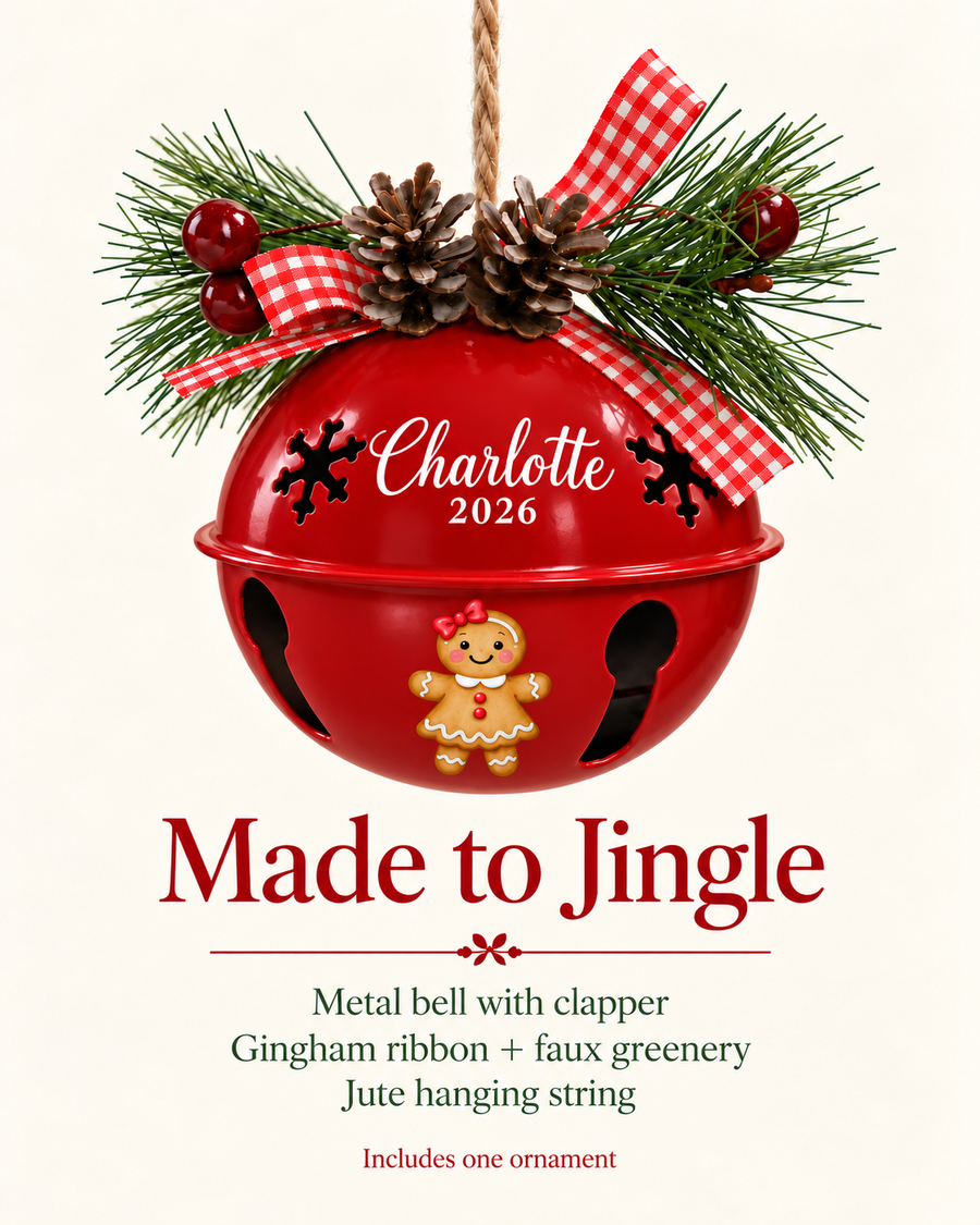 Personalized Gingerbread Girl Bell Ornament with Name & Year