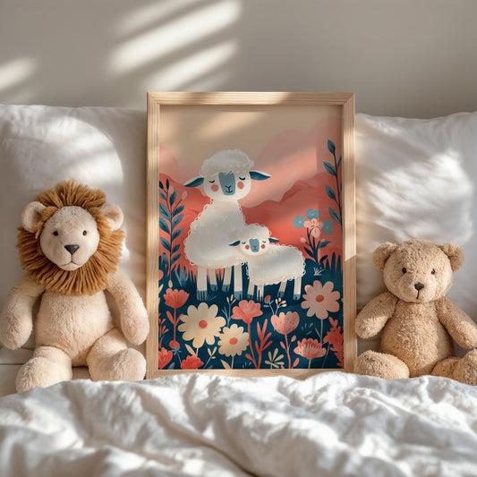 Cute Kids Bedroom Lamb and Flowers Framed Poster product type