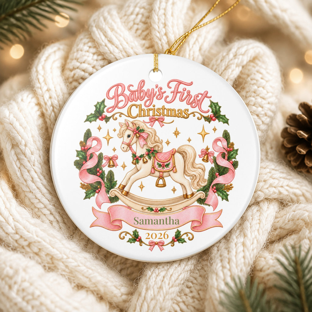 Personalized Baby's First Christmas Ornament - Rocking Horse