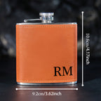 Personalized Leather Wrapped Whiskey Flask - 6oz Custom Engraved Gift