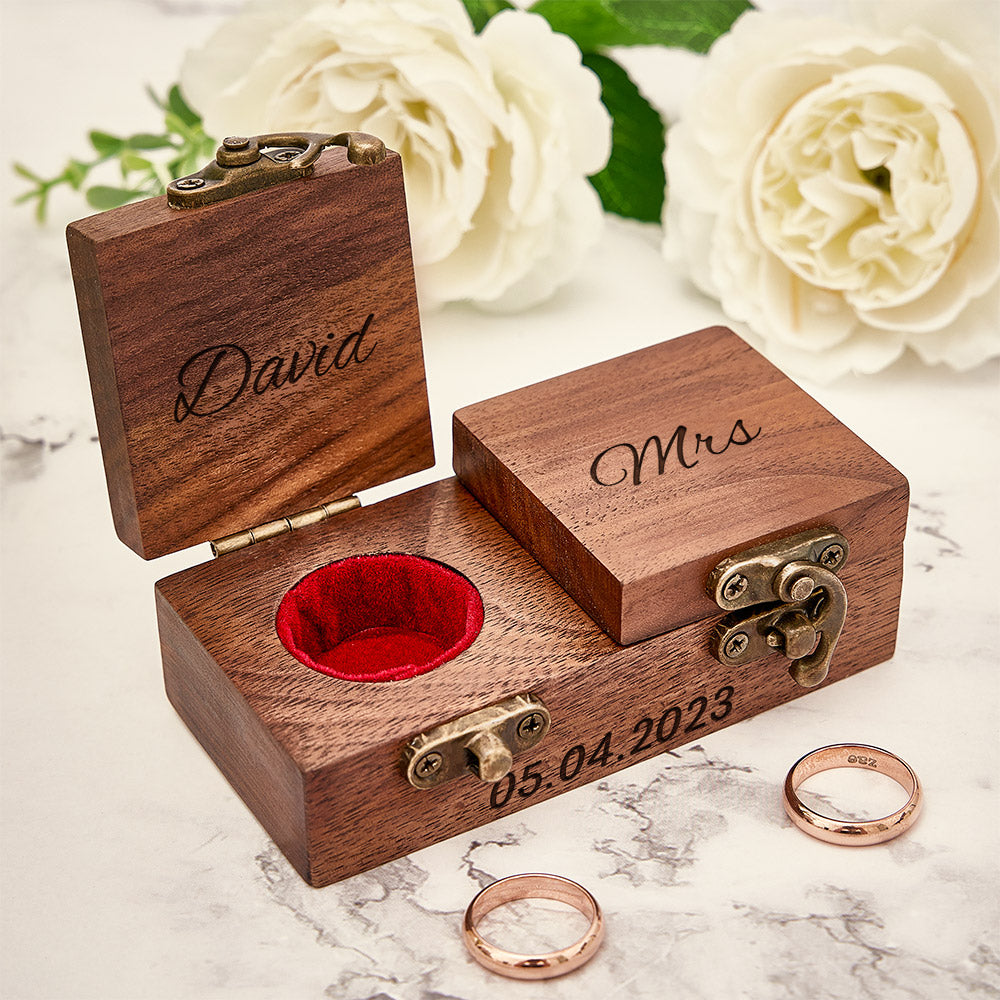 Personalized Wooden Ring Box - Custom Double Ring Bearer Box