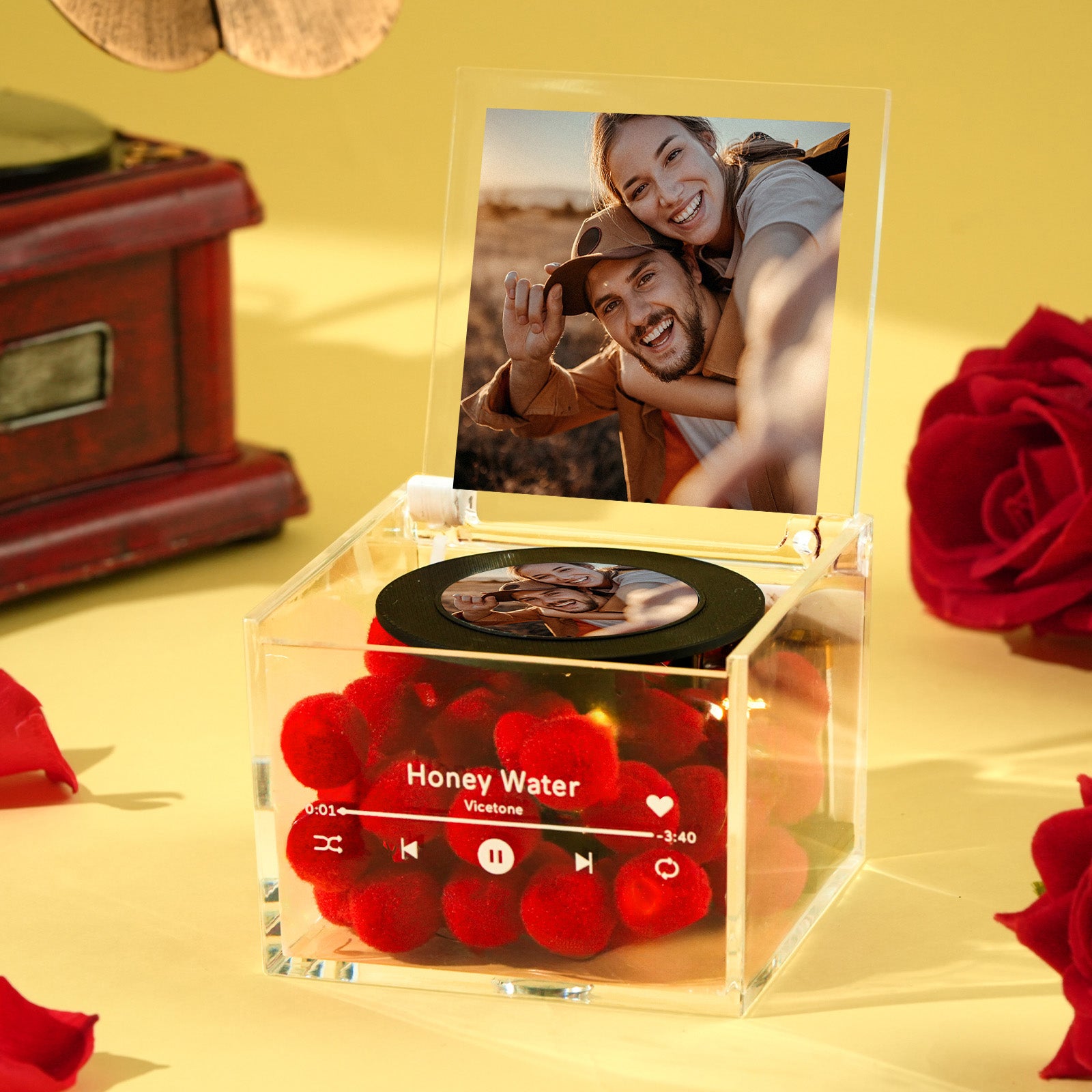 Mini Record Player Music Box - Custom Photo with Light