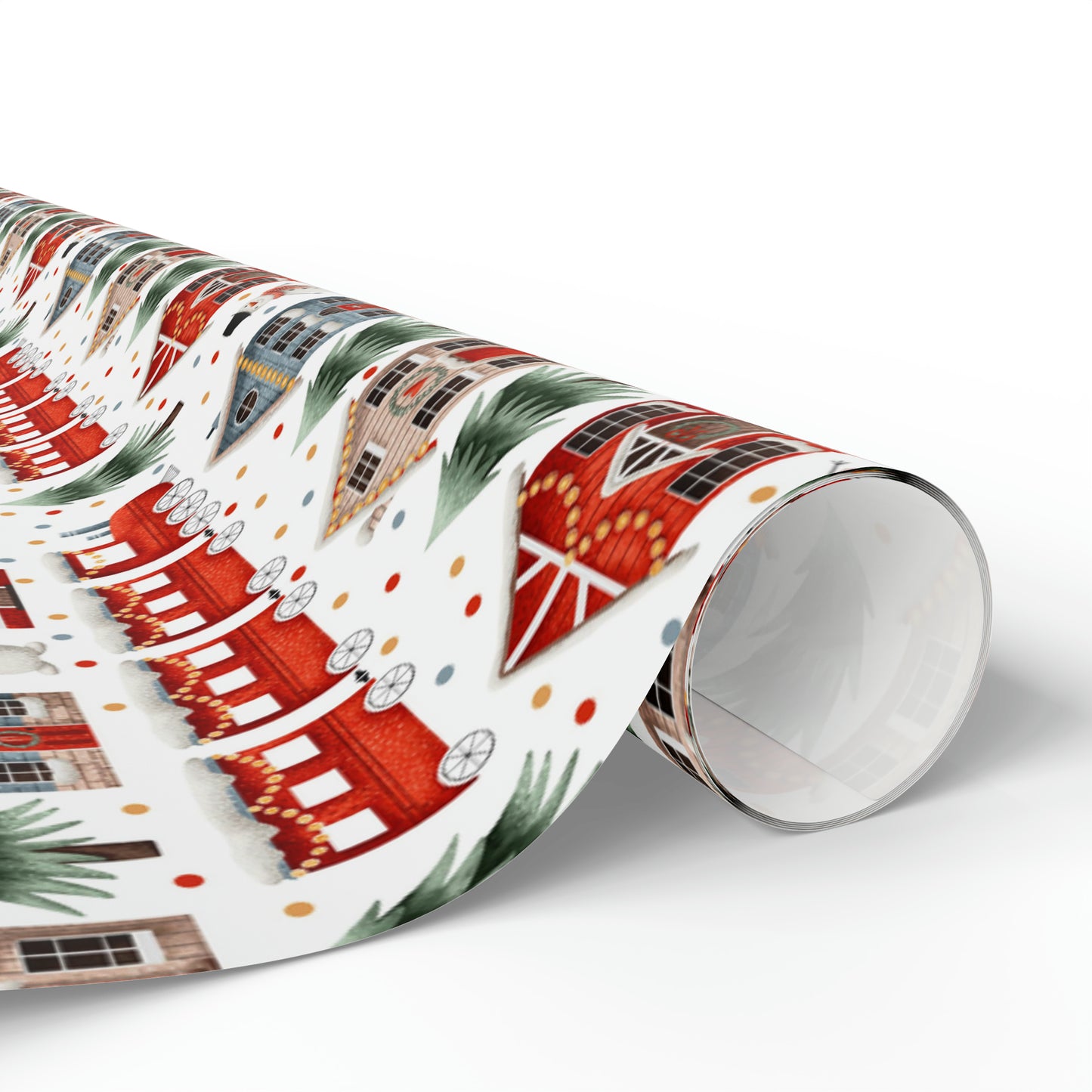 Christmas Trains and Houses Gift Wrap Paper