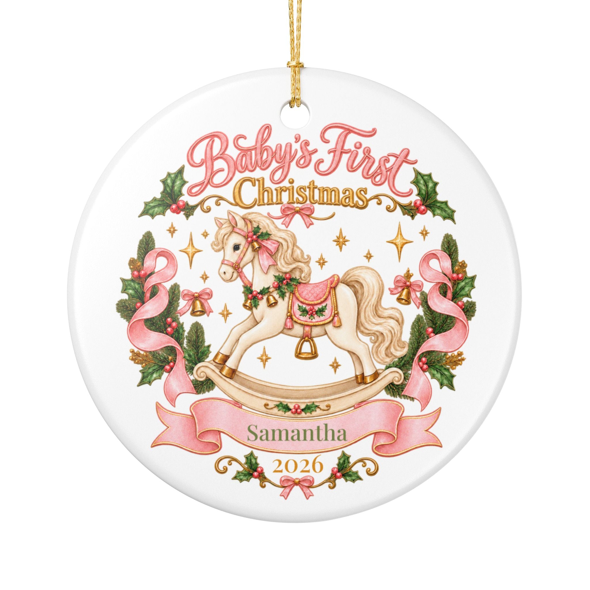 Personalized Baby's First Christmas Ornament - Rocking Horse