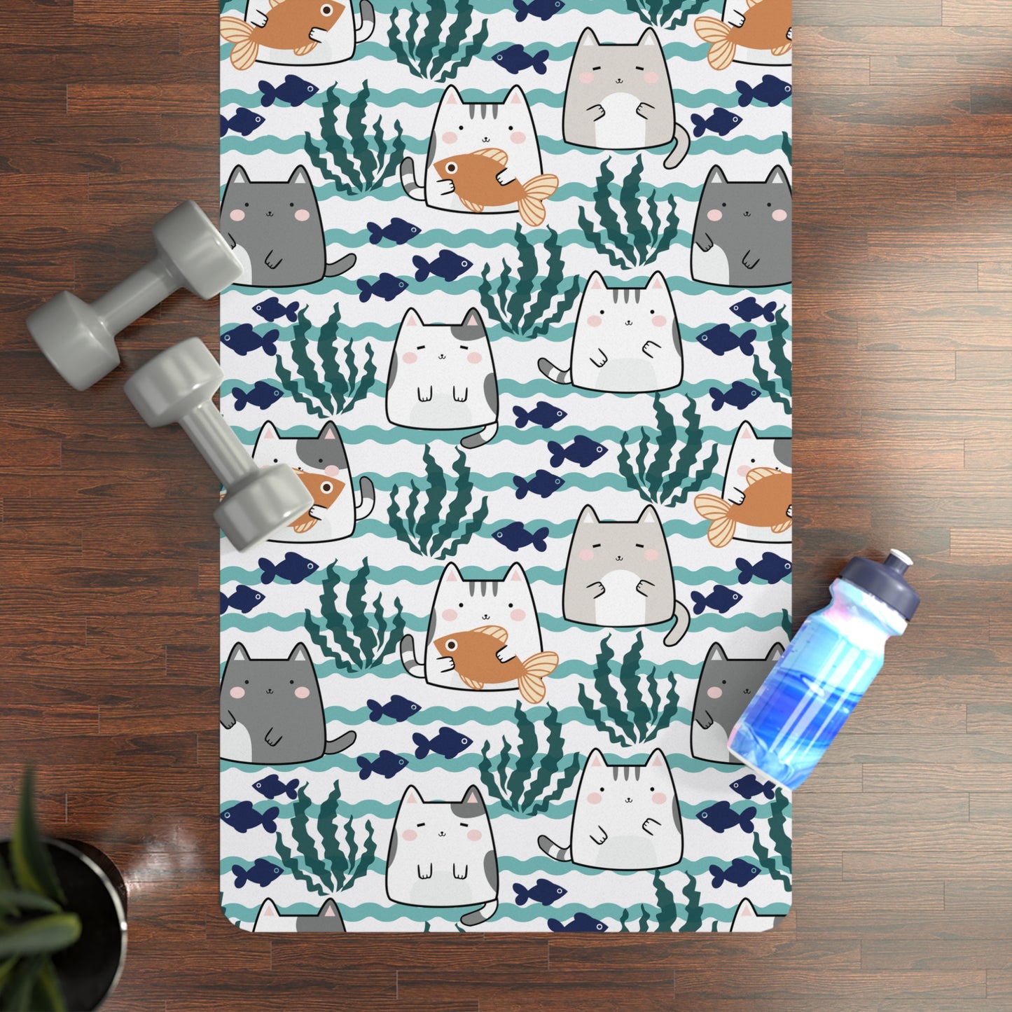 Kawaii Cats and Fishes Rubber Yoga Mat