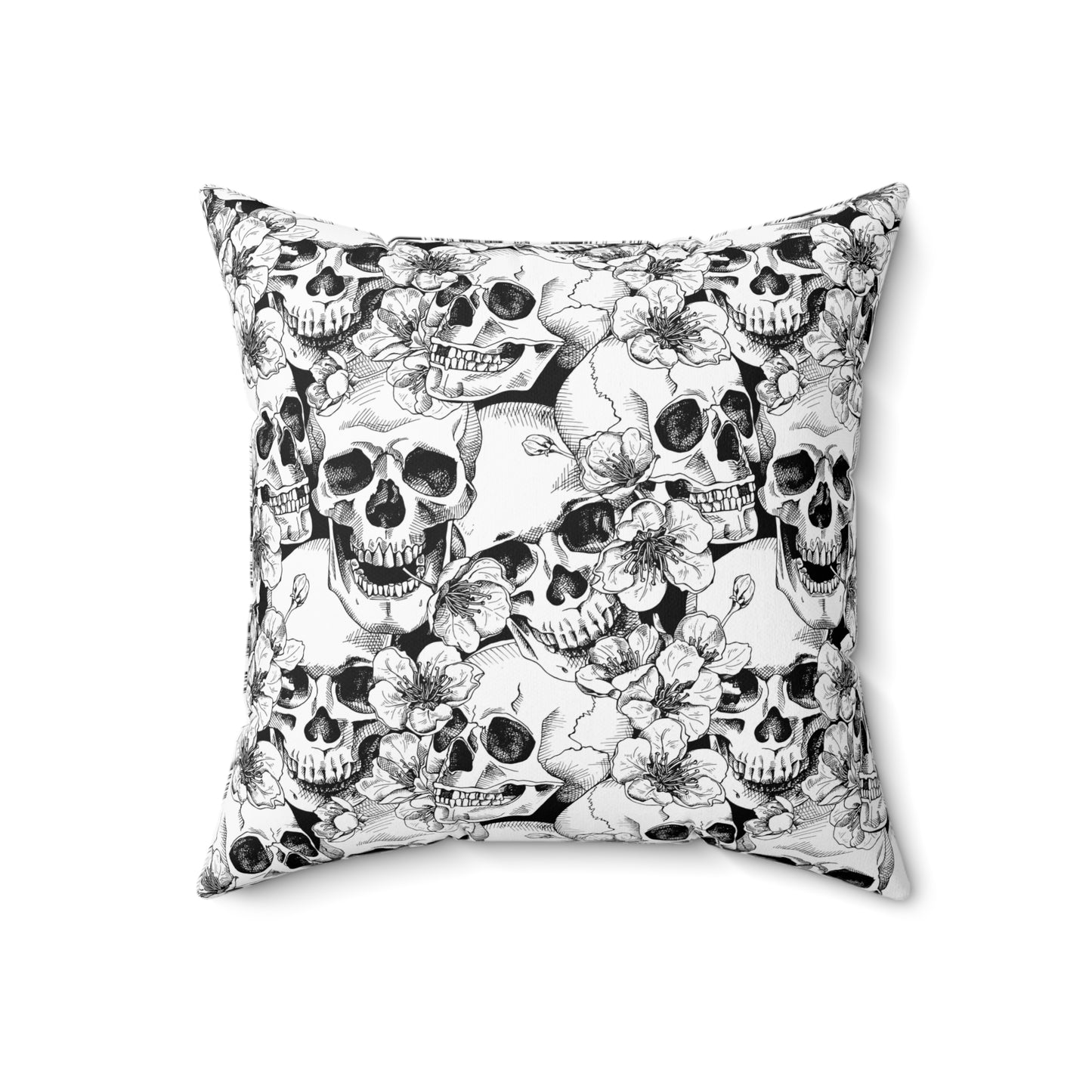 Skulls and Flowers Spun Polyester Square Pillow with Insert