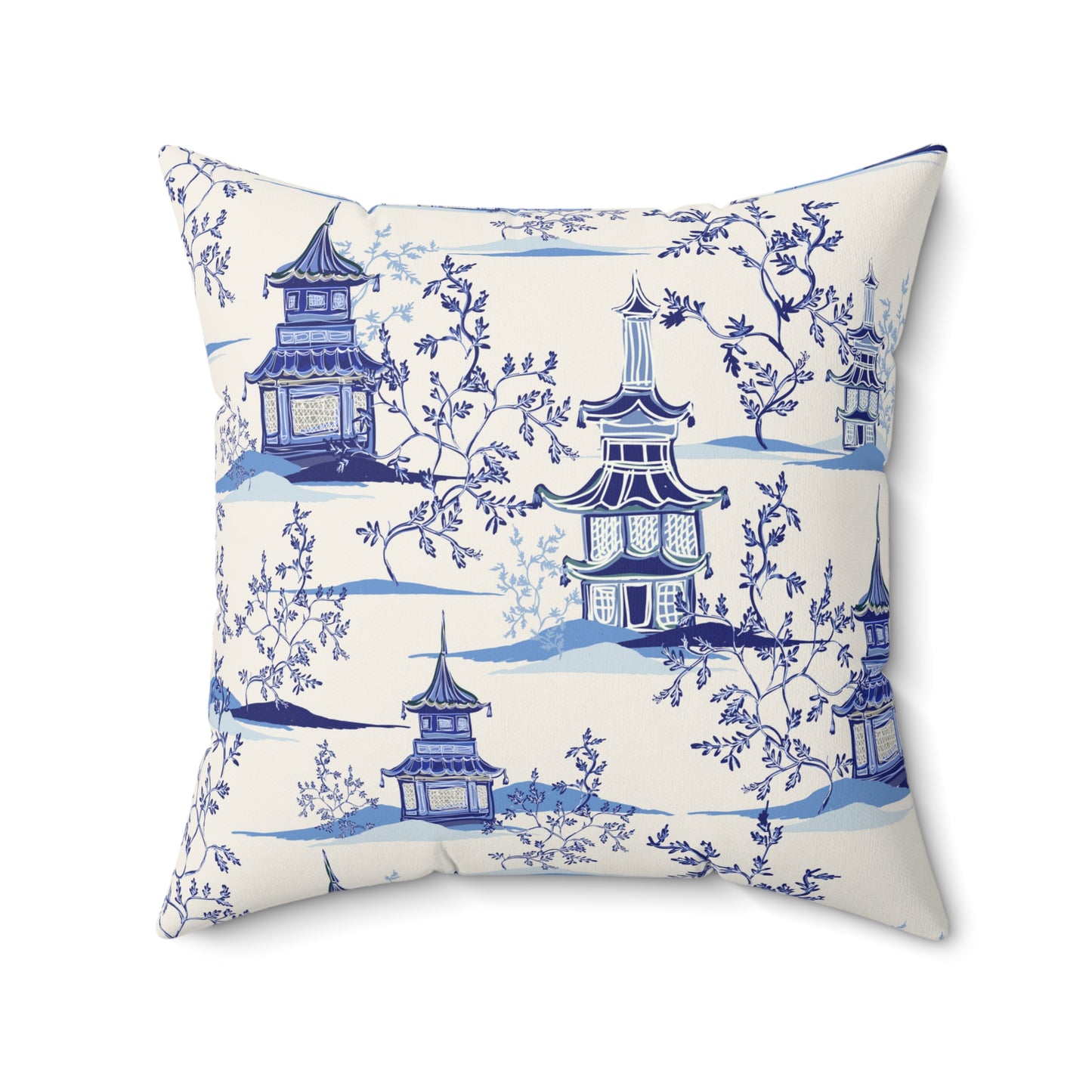 Chinoiserie Vintage Chinese Pagodas Spun Polyester Square Pillow
