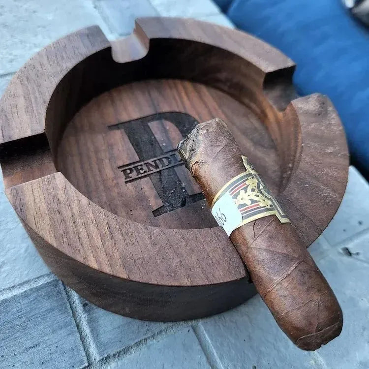 Personalized Wooden Cigar Ashtray - Custom Engraved Walnut Gift