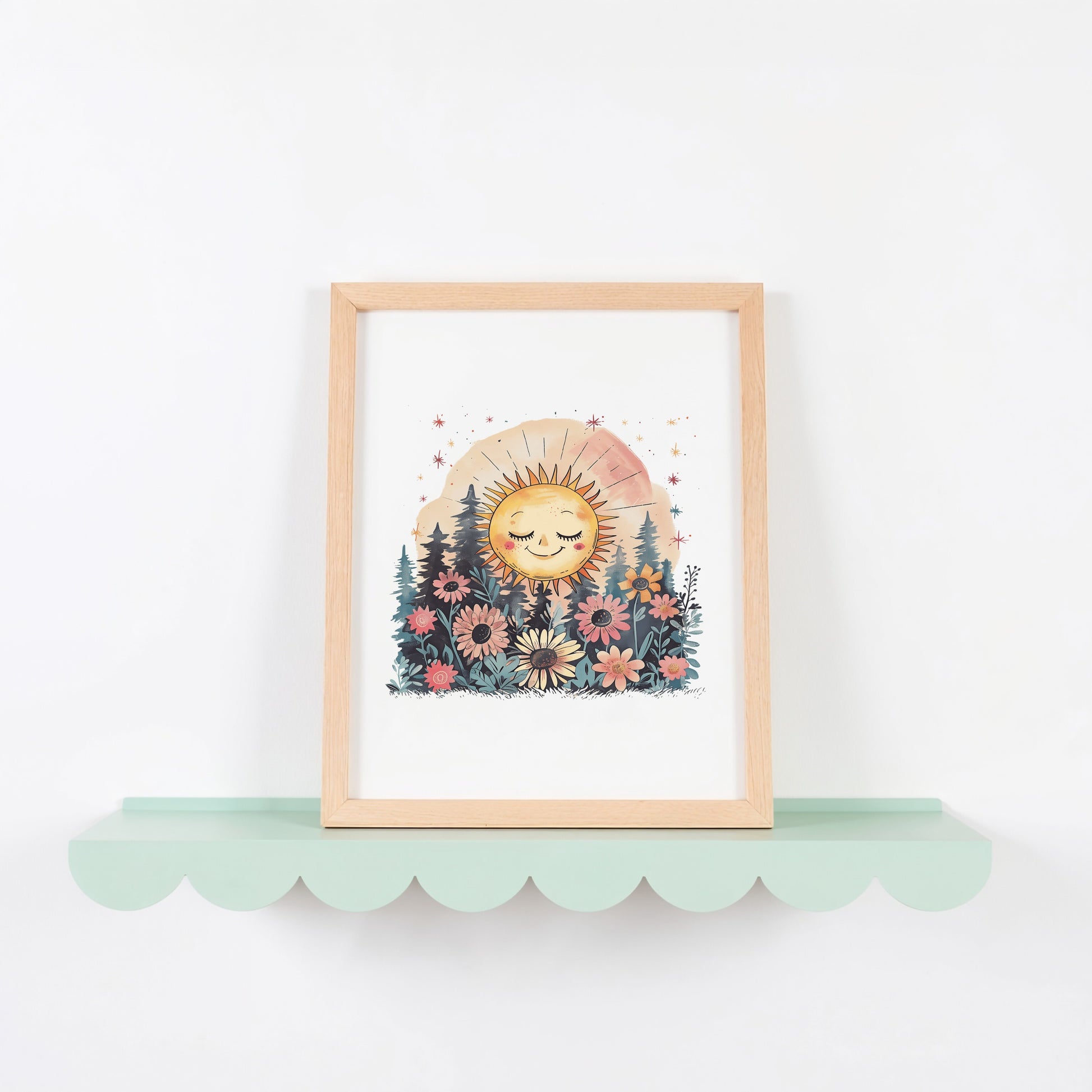 Whimsical Sun and Flowers Art Print product